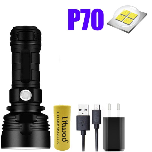 Powerful, Tactical, Waterproof & USB Rechargeable LED Flashlight, Sometimes Mistaken as The Sun!