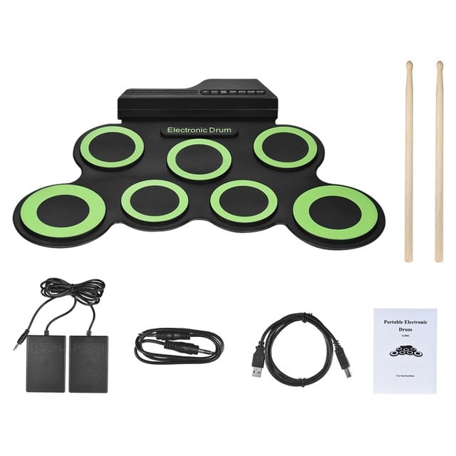 Portable Electronic Drum Kit with 7 Silicon Pads